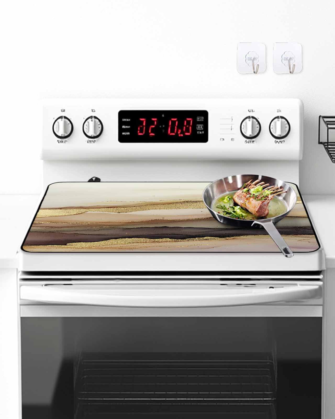Stove Top Covers for Electric Stove, Marble Brown Gold Glass Stovetop Cover Protector, Abstract Watercolor Geometric Rock Induction Cooktop Protector Oven Mat for Kitchen Countertop 24"x21"