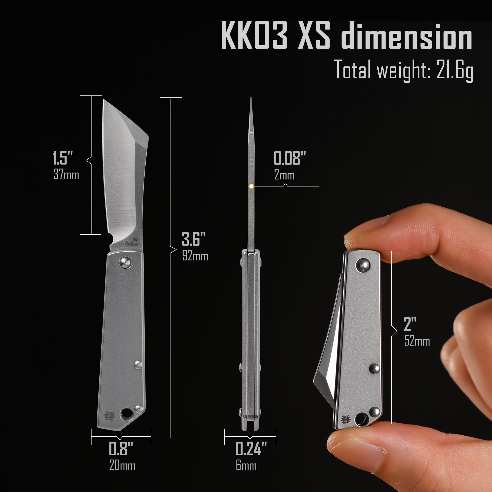 Key Unity Steel Pocket Knife for Fishing Camping, EDC Mini Folding Knives for Keyring, 1.46'' Blade, KK03XS