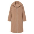 thumbnail image 6 of ITSAME Womens Fuzzy Fleece Long Coat Sherpa Lapel Collar Zip Up Winter Warm Comfy Outerwear Brown Size XL, 6 of 7