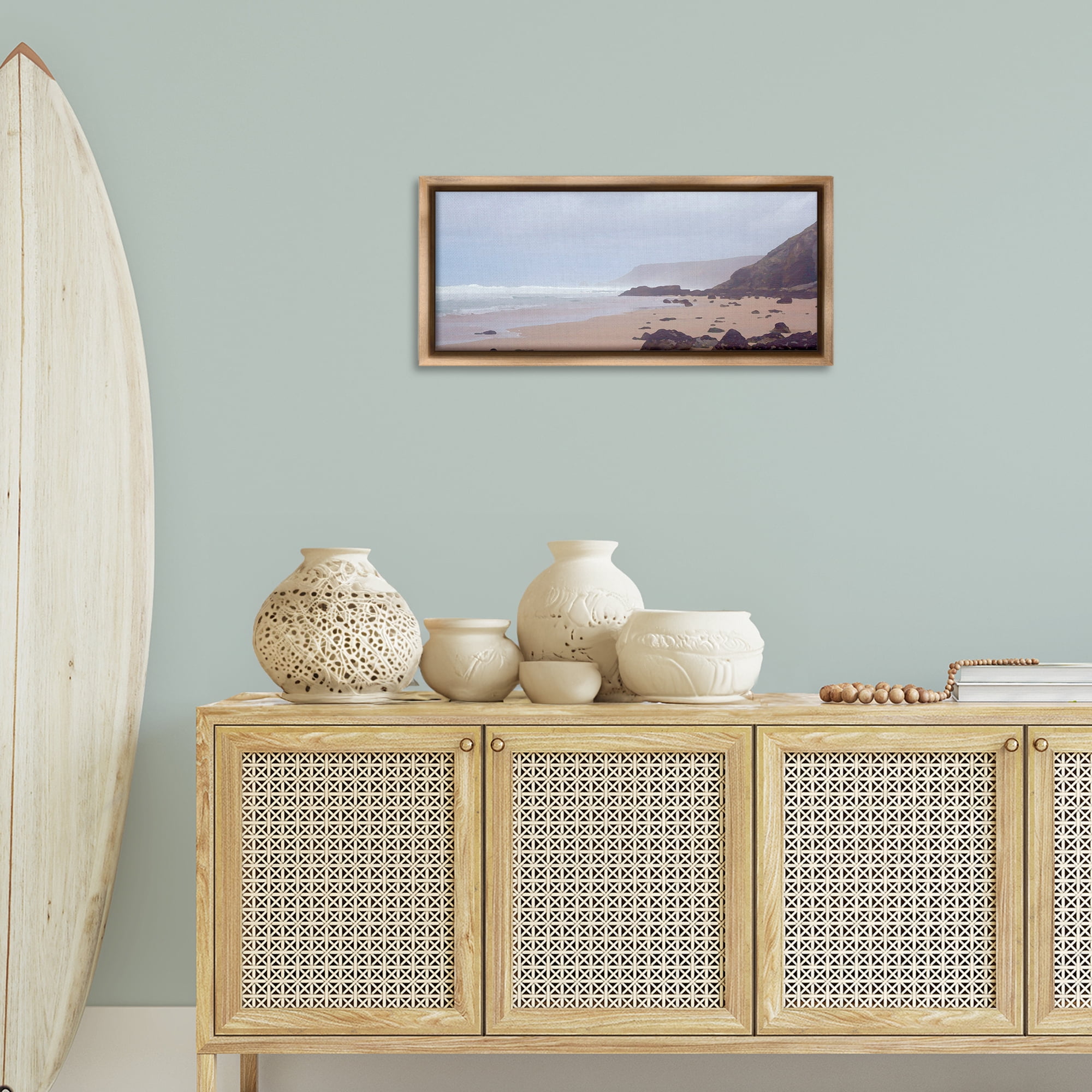 Stupell Industries Sea Mists View Landscape Photography Brown Floater Framed Canvas Art Print Wall Art, 31 x 14