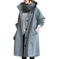 thumbnail image 2 of Women Solid Color Hooded Trench Coat Mid Length Single Breasted Long Sleeve Outerwear Loose Casual Windbreaker Fashion Lightweight Overcoat Blue 2XL, 2 of 5