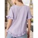 thumbnail image 5 of Camisa Informal Holgada A Rayas de Media con Cuello Redondo y Volantes para Mujer Rayas Moradas M, 5 of 7