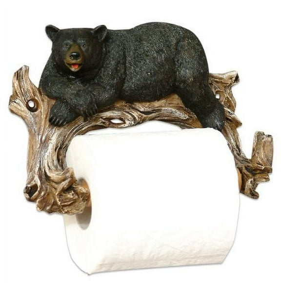 Black Forest Décor - Relaxing Bear Toilet Paper Holder for Home, Cabin, Lodge, Bathroom - Vintage Rustic Wall Décor - Wood Resin