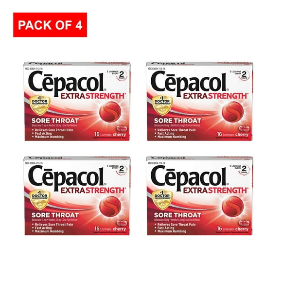 Cepacol Maximum Strength Throat Drop Lozenges, Cherry, 16 Count (Pack of 4)