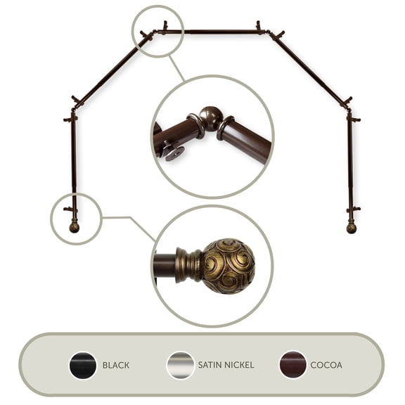 Domovina Lucy 13/16" 5 Sided Bay Window Single Curtain Rod-Color:Cocoa