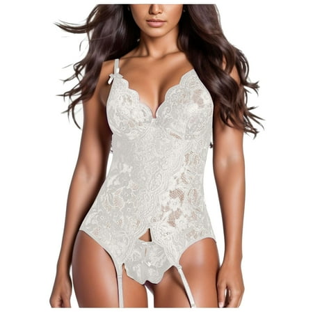Puawkoer Women s Bodysuit Fashion Lace Woman s Lingerie Sexy Lingerie Set Plus Size Bustier for Women Lingerie Bowknot
