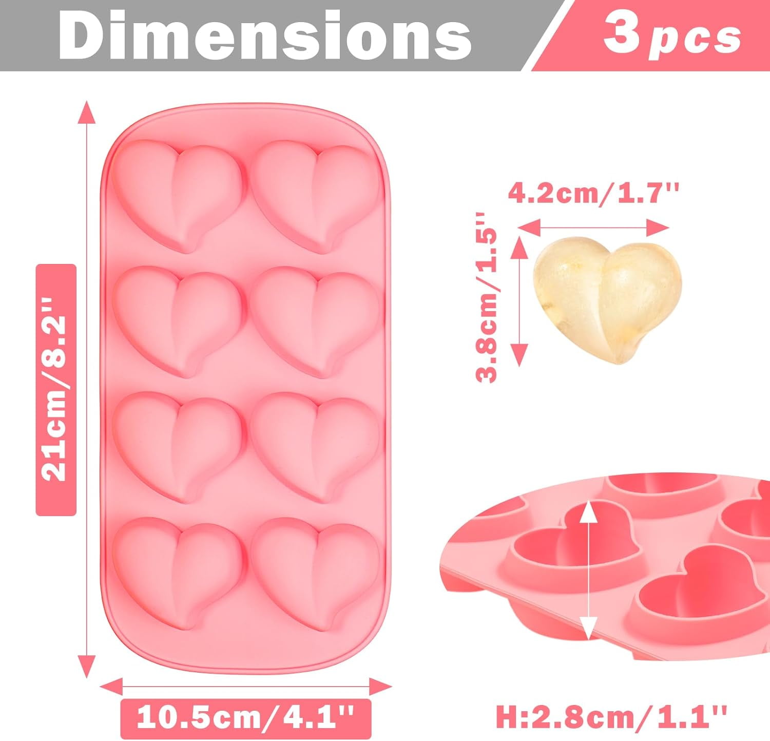 4-Pack Silicone Ice Cube Trays Set – Sphere (1.1"), Heart (10 & 8 Cavity), Star with Lid – BPA-Free, Easy Release – For Cocktails, Whiskey & Chocolate – Green/Pink/Red/Multicolor