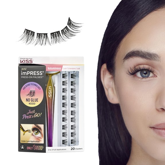 KISS imPRESS Falsies False Eyelashes, Lash Clusters, 'Voluminous', 14 mm, Includes 20 Clusters, 1 applicator, Contact Lens Friendly, Easy to Apply, Reusable Strip Lashes C63
