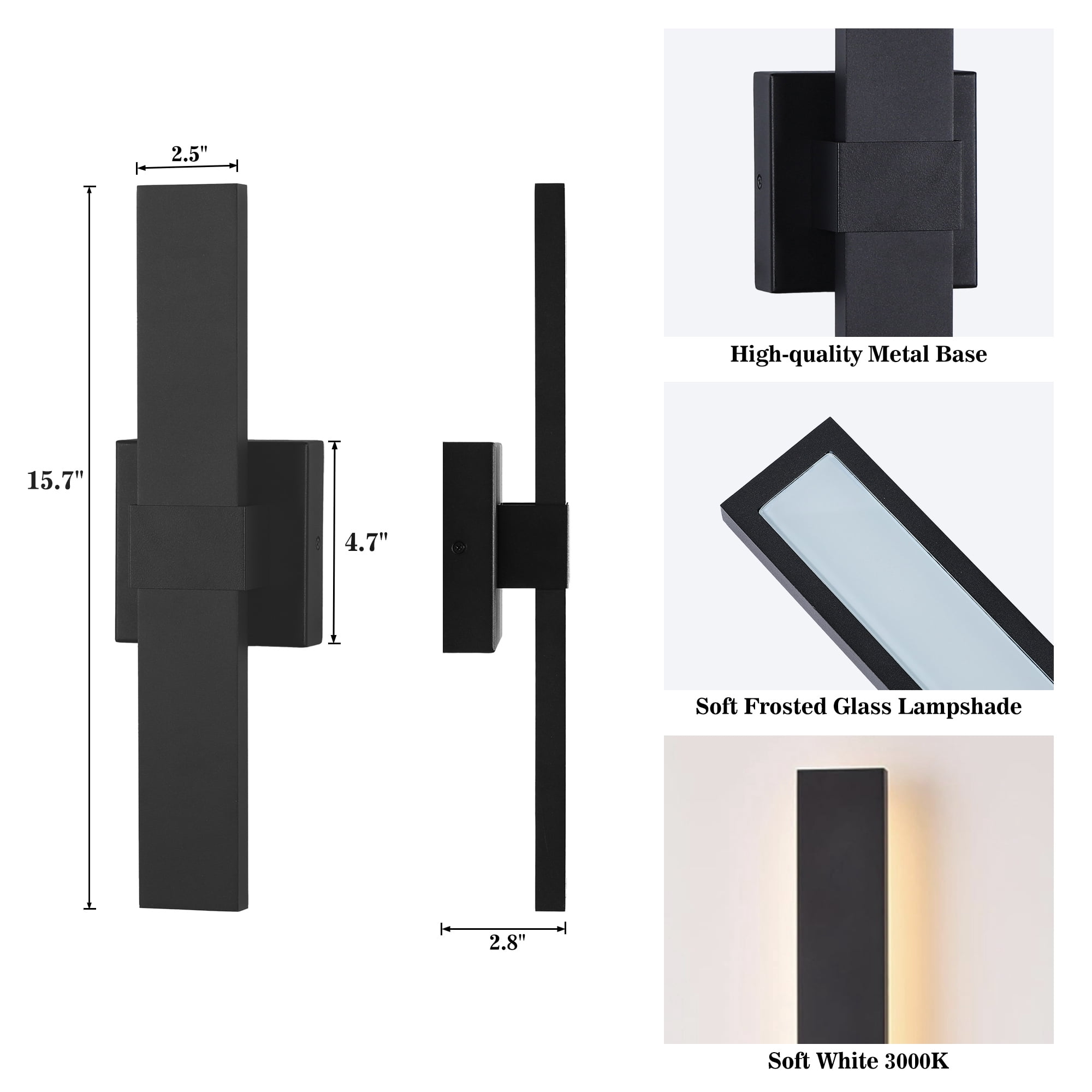 Outdoor LED Wall Light LED Linear Modern Porch & Patio Wall Sconce Black Exterior Lights Wall Light for Living Room Garage Bathroom(15.7H Black)