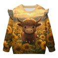 thumbnail image 6 of DISNIMO Highland Cow Printed Pullover for Toddler Girls Sunflower Printed Sweatshirt Long Sleeve T-Shirts Crewneck Pullover Tops for Fall Winter 7-8 Years, 6 of 7