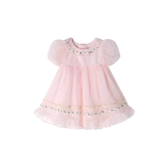famuka Baby Girl Princess Dress Toddler Summer Puff Sleeve Tulle Dress Little Kid Floral Casual Dress