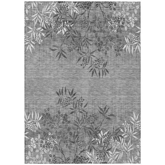 HomeRoots 581111 9 x 12 ft. Floral Washable Indoor & Outdoor Rectangle Area Rug, Gray, Charcoal & Ivory