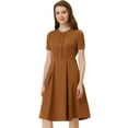 thumbnail image 1 of INSPIRE CHIC Robe Vintage Plissée à Manches Courtes à Col Rond pour Femme Brun P, 1 of 5