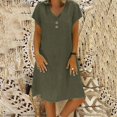 thumbnail image 2 of Laqbezok Cotton Linen Dress, Women's Casual V-Neck Short Sleeve Retro Sundress, Loose Fit A-Line Gown with Decorative Buttons, 2 of 8