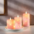 thumbnail image 3 of Flameless Candles 360 Degree Viewing Angle, with Starry String Lights, 3-Pack Fairy String Lights LED Candles, with 10-Key Remote Control, 24-Hour Timer Function, Dancing Flame, Real Wax(Rose)., 3 of 6