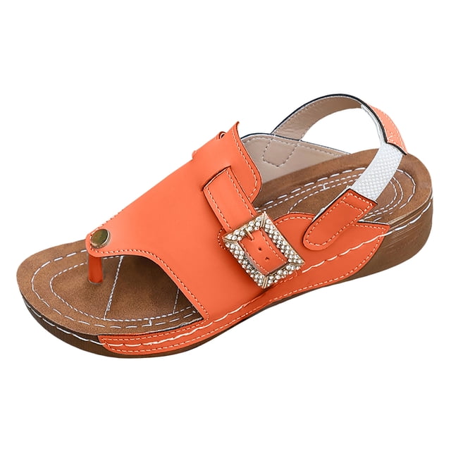 DAFEI Women's Summer Wedge Sandals Crystal Square Open Toe Flip Flops Versatile Casual Shoes