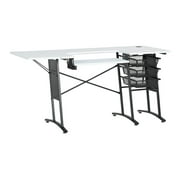Offex Sewing, Hobby, Computer Table with Folding Side Shelf and Wire Mesh Drawers - Charcoal, White