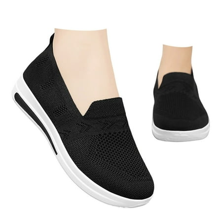 Oyedens Mesh Slip on Loafers for Women Platform Mid Heels Comfortable Driving Walking Work Shoes