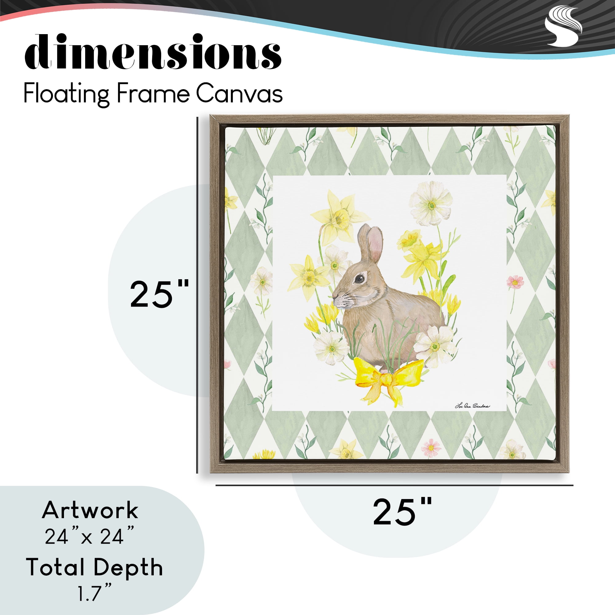 Mother Bunny on Green Argyle Brown Framed Floater Canvas Wall Art, design by Lee Ann Sanders