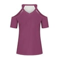thumbnail image 4 of bnaln Summer T-Shirts for Women Sexy Cold Shoulder Tops Ladies Blouses Solid Color V Neck Short Sleeve Shirts Casual Dressy Blouse Loose Fit Tshirts Tunic Tops Tees Trendy Pullover, 4 of 5