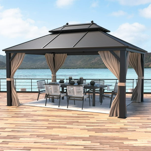 10'x 13' Hardtop Gazebo Galvanized Steel Outdoor Canopy with Aluminum Frame Double