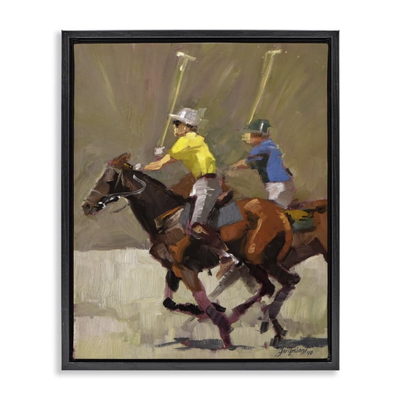 Stupell Industries Eclectic Galloping Polo Players Black Floating Frame Canvas Art, 17 x 21, by Jeri Ireland