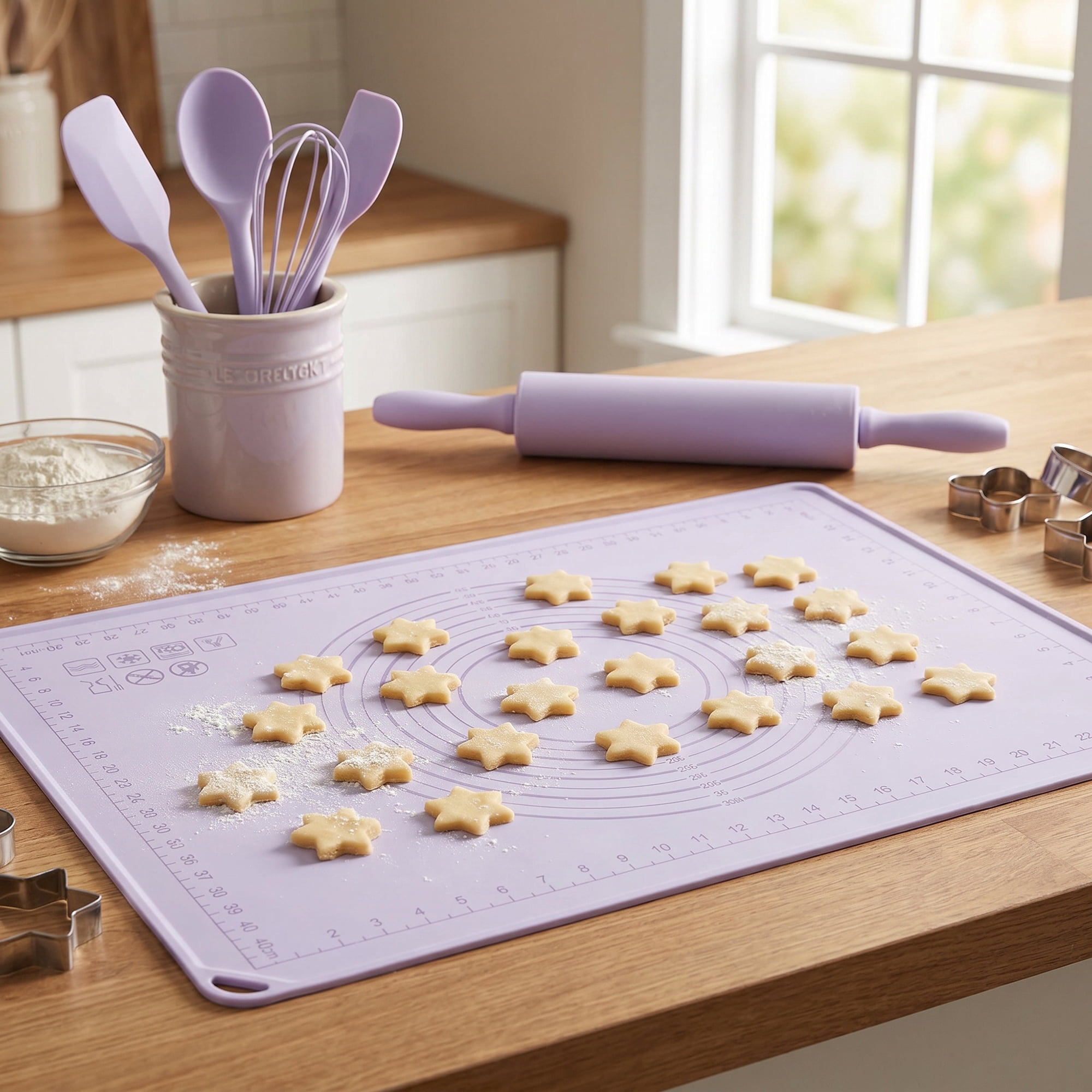 Unique Bargains Solid Color Silicone Pastry Baking Mat with Measurements Purple 19.7"x27.6"