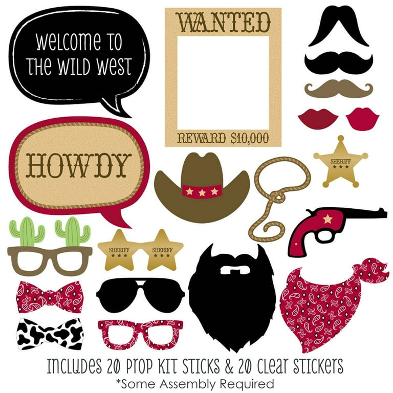 Big Dot of Happiness Little Cowboy Western Photo Booth Props Kit
