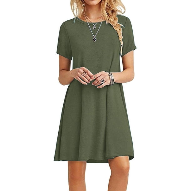 Vestido tipo camiseta holgado, sencillo, informal, para mujer