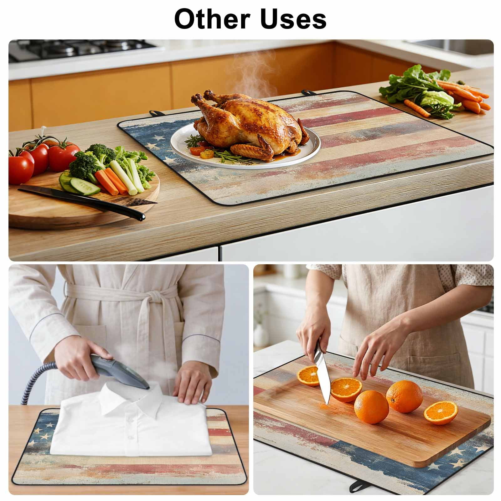 Retro American Flag Stove Top Cover for Electric Stove, Heat-proof & Non Slip Glass Top Stove Cover Protector, Rustic Star and Stripes US Flag Kitchen Flat Cooktop Rubber Mat 24x21 Inches