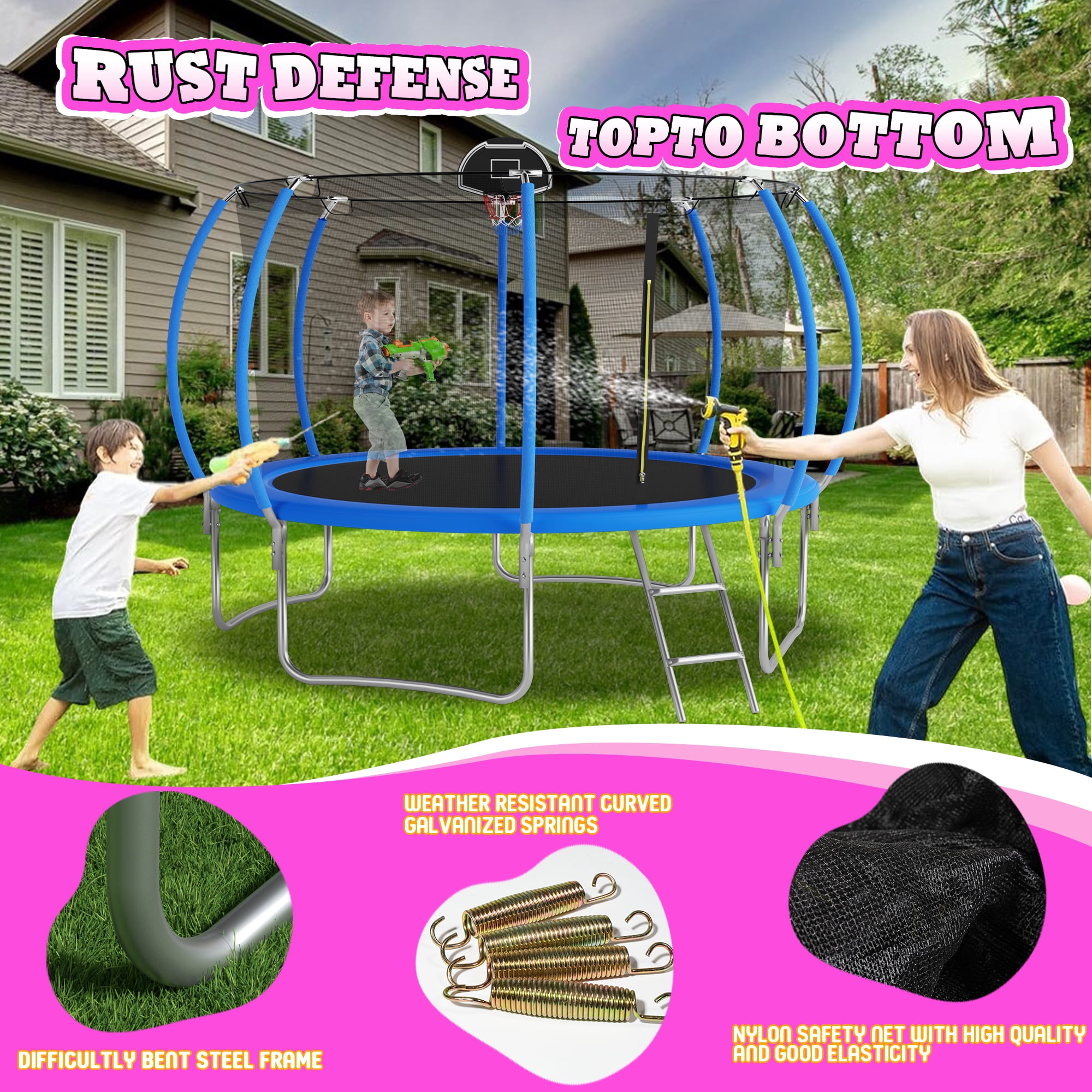 Shengchao Trade 1200LBS 12FT Trampoline for Adults and Kids,Trampoline with Enclosure,Basketball Hoop, Recreational Trampoline with Ladder, Heavy Duty Trampoline Capacity for 5-6 Kids