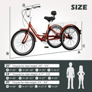 NAIZEA Adult Tricycles 26 Inch 3 Wheel 7 Speed Bikes Three-Wheeled Bicycles Cruise Trike with Shopping Basket
