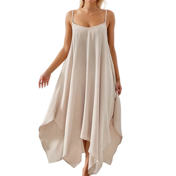 Afdoent Dresses For Women Summer Casual Dress Fashion Solid Color Sleeveless Loose Backless Maxi Comfortable Flowy Beach Dress Travel Outfits