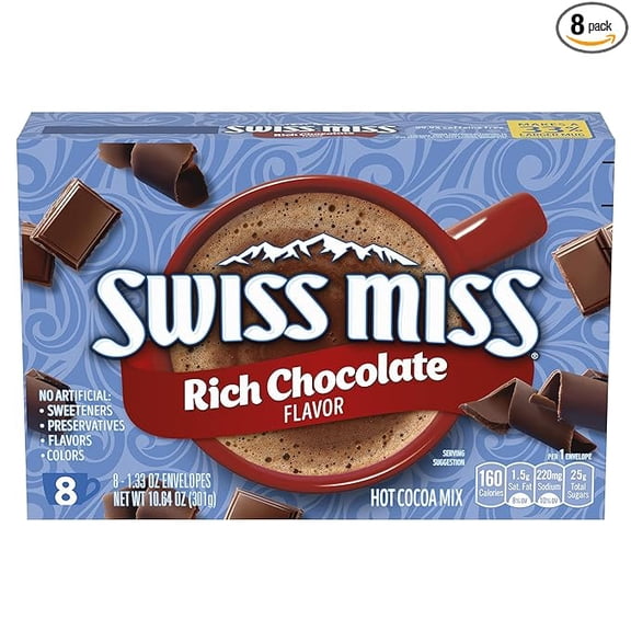 Pack of 1 Swiss Miss Rich Chocolate Flavored Hot Cocoa Mix, 8 Count Hot Cocoa Packets
