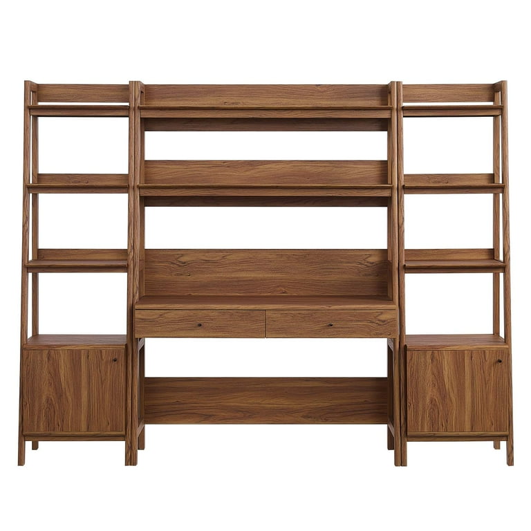 Modway Bixby 3-Piece Wood Office Desk and Bookshelf in Walnut