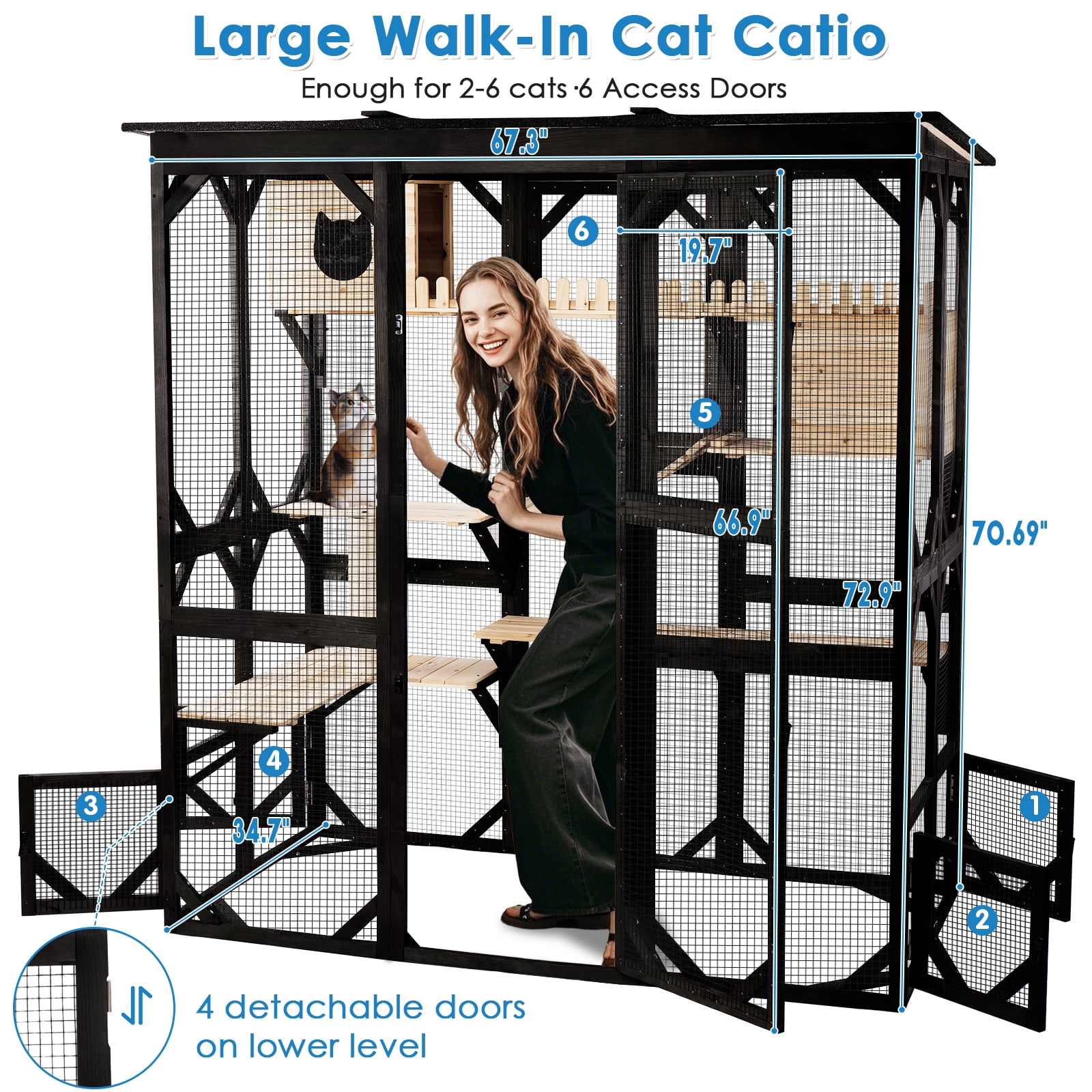 Large Catio Outdoor Cat Enclosure Walk in Cat House for Mulitiple Cats