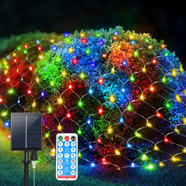 Morttic 9.8ft X 6.6ft Christmas Solar Net Lights Outdoor Indoor, 192 LED 8 Modes with Remote