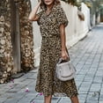 thumbnail image 3 of safuny Clearance Midi Blouson Dress for Women Floral Leopard Short Sleeve V Neck Dress Drawstring Leisure Comfy Retro Holiday Beach Trendy Clothing Summer Brown S, 3 of 10
