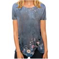 thumbnail image 2 of ICHUANYI Clearance Womens Tops Irregular Hem Summer Printing Tees Tops Spring Crewneck Short Sleeve Casual Blouses(Navy, M) ICHUANYI WER2023080809711, 2 of 5