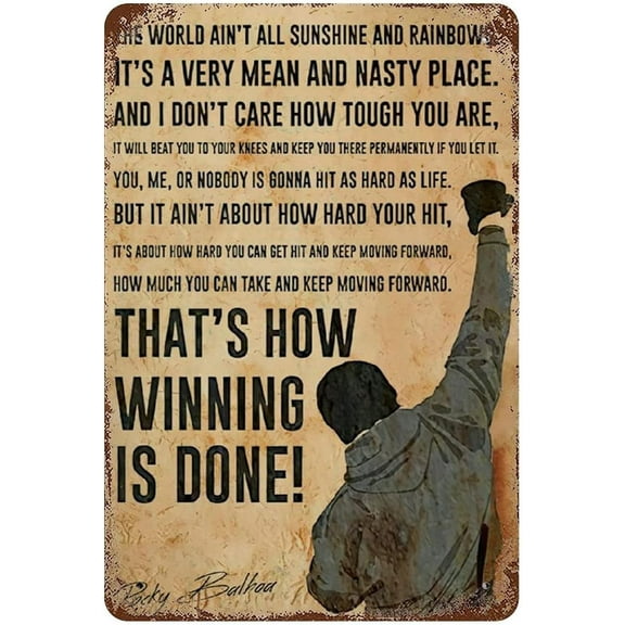 Rocky Balboa Movie Inspiring Quotes Tin Sign Retro Bar Cafe Metal Sign Vintage Home Wall Decor Plaque for Living Room Bedroom 12x8 inch