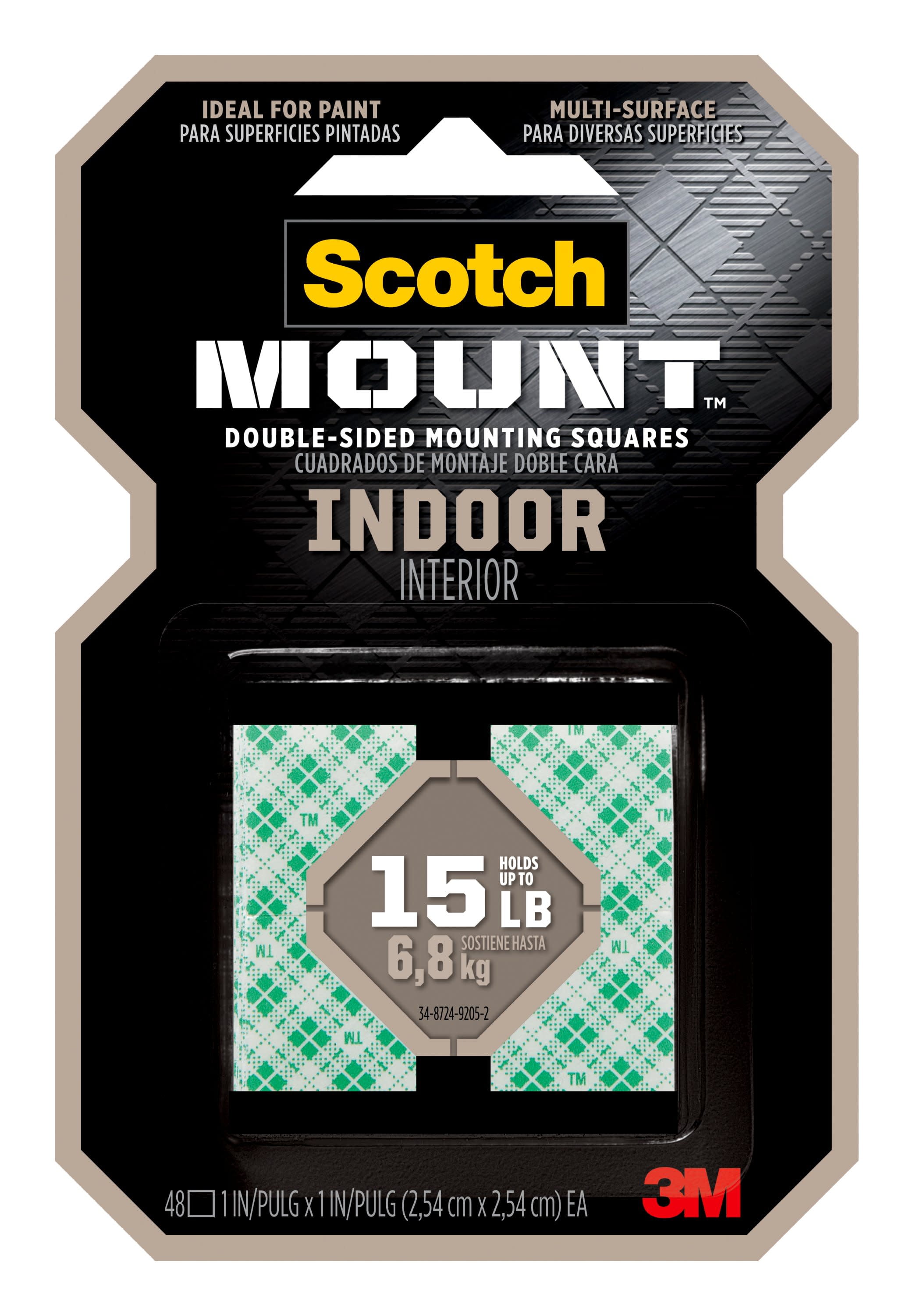 Scotch-Mount Indoor Double-Sided Mounting Squares, 1 in x 1 in, 48 Squares