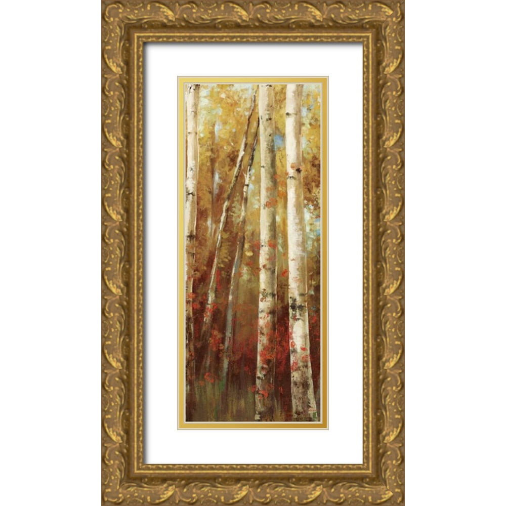 K Ella 8x14 Gold Ornate Wood Framed with Double Matting Museum Art Print Titled - Birch Forest I