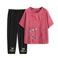 thumbnail image 2 of Sakmal Cropped Night Shirts for Women Pajamas Sets Elbow-Length Pink Graphic Loose Fit Sleepwear Tops, 2 of 6