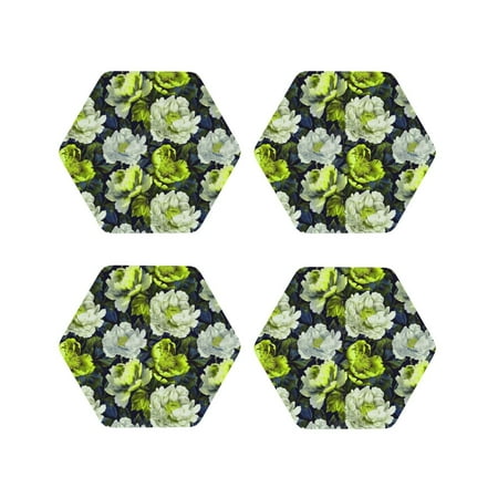 

Yiaed Teal floral elegance Print Leather Coasters for Drinks - Cup Coasters Coffee Table Kitchen Table Bar Home & Office Gifts Handmade Drink Coasters-Hexagon