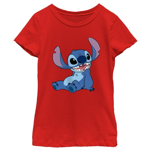 Girl's Lilo & Stitch Sitting Pose Graphic Tee Red Large