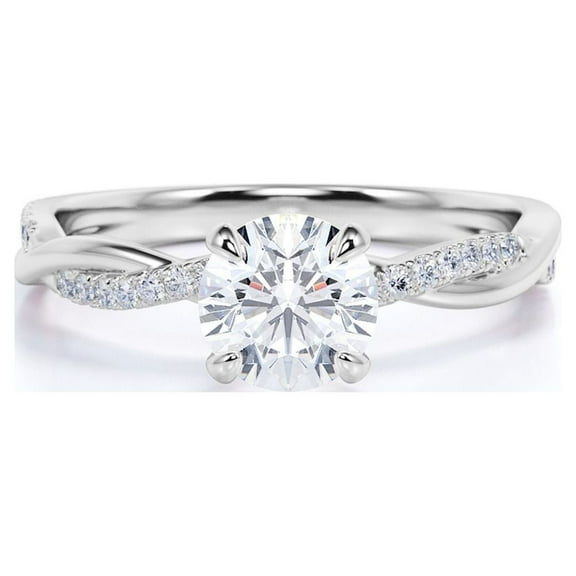 JeenMata 1 Carat Round cut Moissanite and Diamond infinity multi-stone Engagement Ring in 10k White Gold