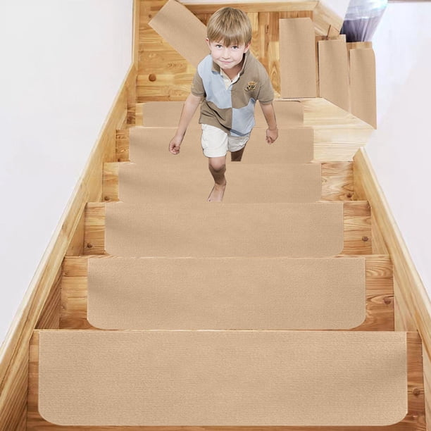 Alfombra de madera para escaleras, peldaño de escalera de 22' x 8.7', lavable y reutilizable, ideal para personas mayores, de poliéster.