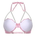 thumbnail image 2 of Zaldita Womens Mermaid Shell Shaped Halter Neck Pearl Chains Bra Top Shiny Slight Padded Bikini Bra Light Pink L, 2 of 7
