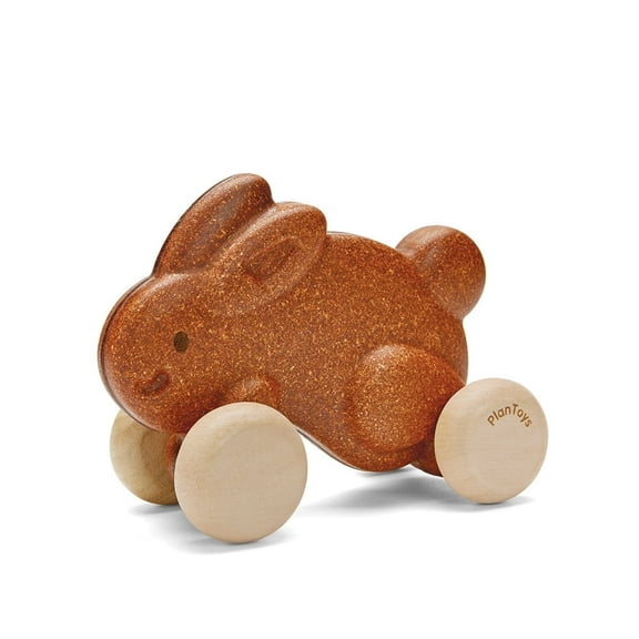 PlanToys® Brown Push Along Bunny Wooden Montessori Movement and Coordination Toy | Gross Motor, Rhythm and Cause & Effect Early Learning Activity | Eco Friendly Push Toy for Active Play