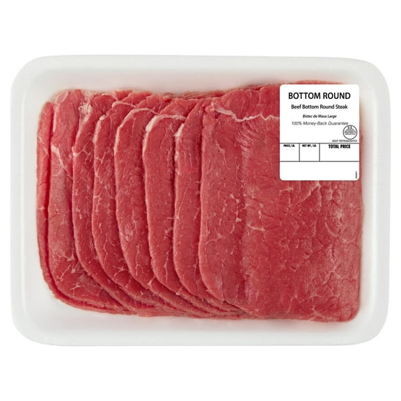 Thin Sliced Bottom Round Beef Steak, 8 per Tray, Fresh, 0.34 - 2.0 lb